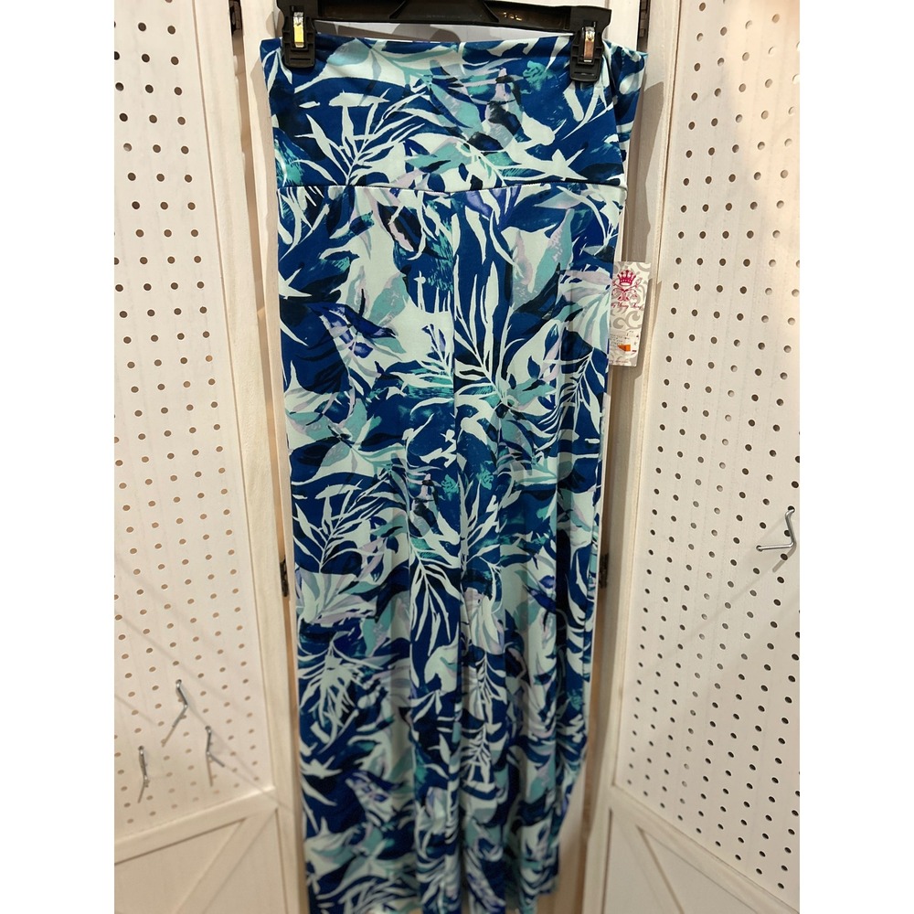 Pretty Young Thing‎ Maxi Pants Blue Tropical Leaf Print Elastic Waist L